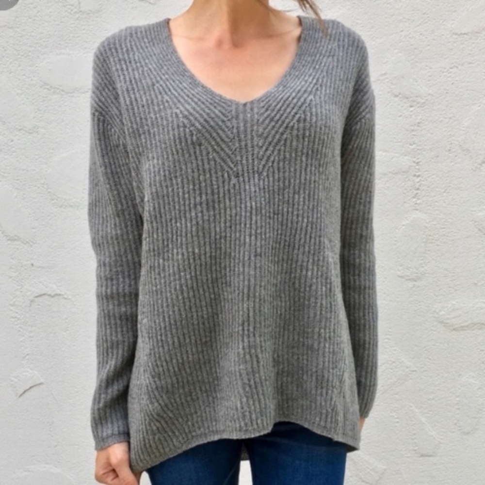 Madwell Grey Woodside Merino Wool Pullover V Neck Knit Sweater S